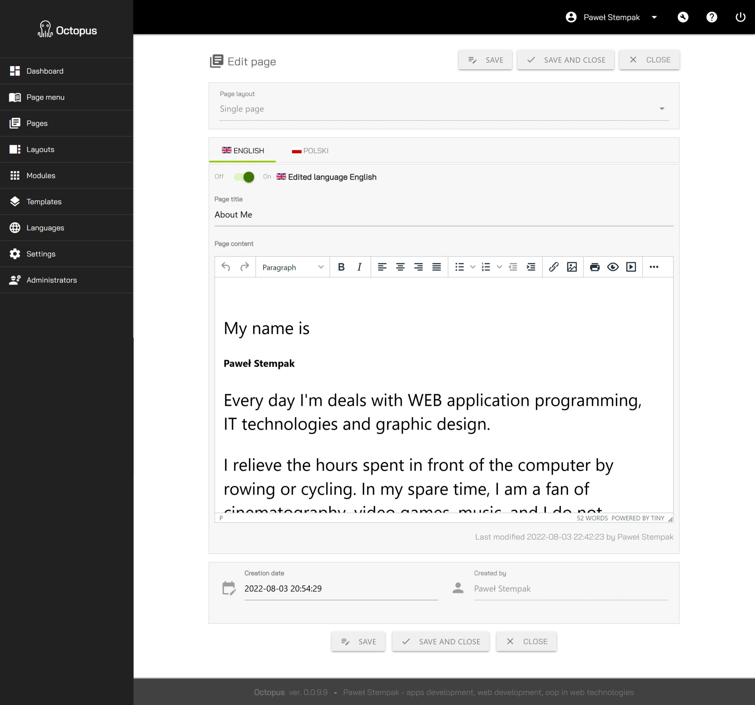 OCTOPUS CMS - Podgląd